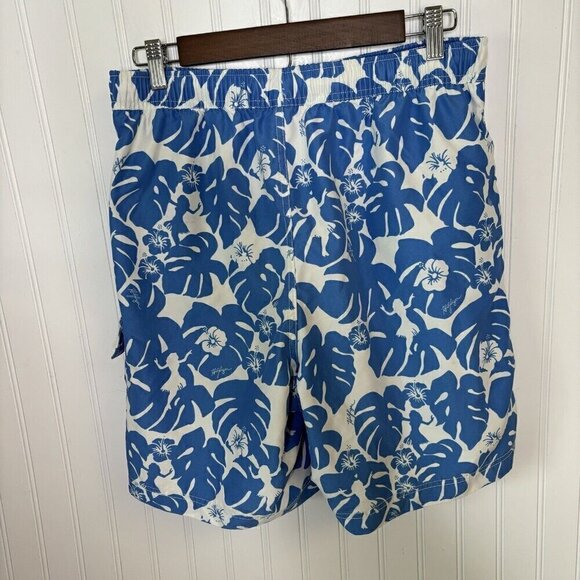 Tommy Hilfiger Mens Medium Blue White Tropical Hula Girl Print Swim Short Trunks - Picture 2 of 16